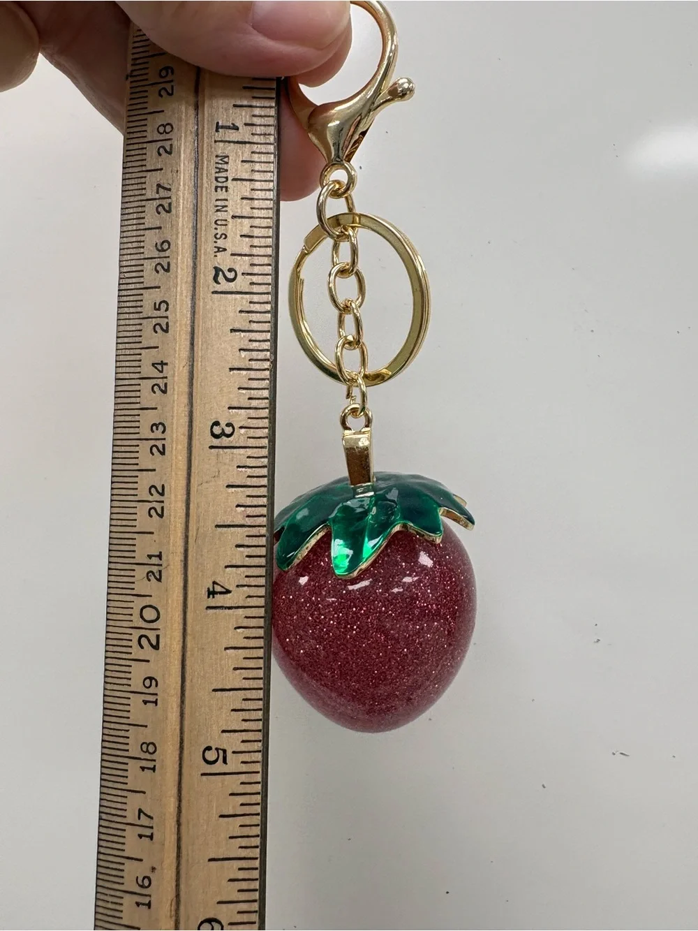 Coach Inspired Resin Glitter Strawberry Bag Charm & Keychain Gold Tone